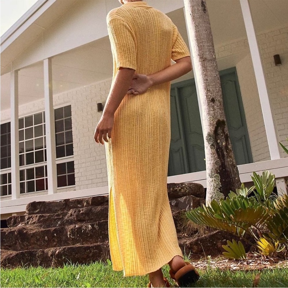 FP BEACH x FREE PEOPLE Riding Waves Button Front Butter Yellow Knit Midi Dress - Picture 2 of 9